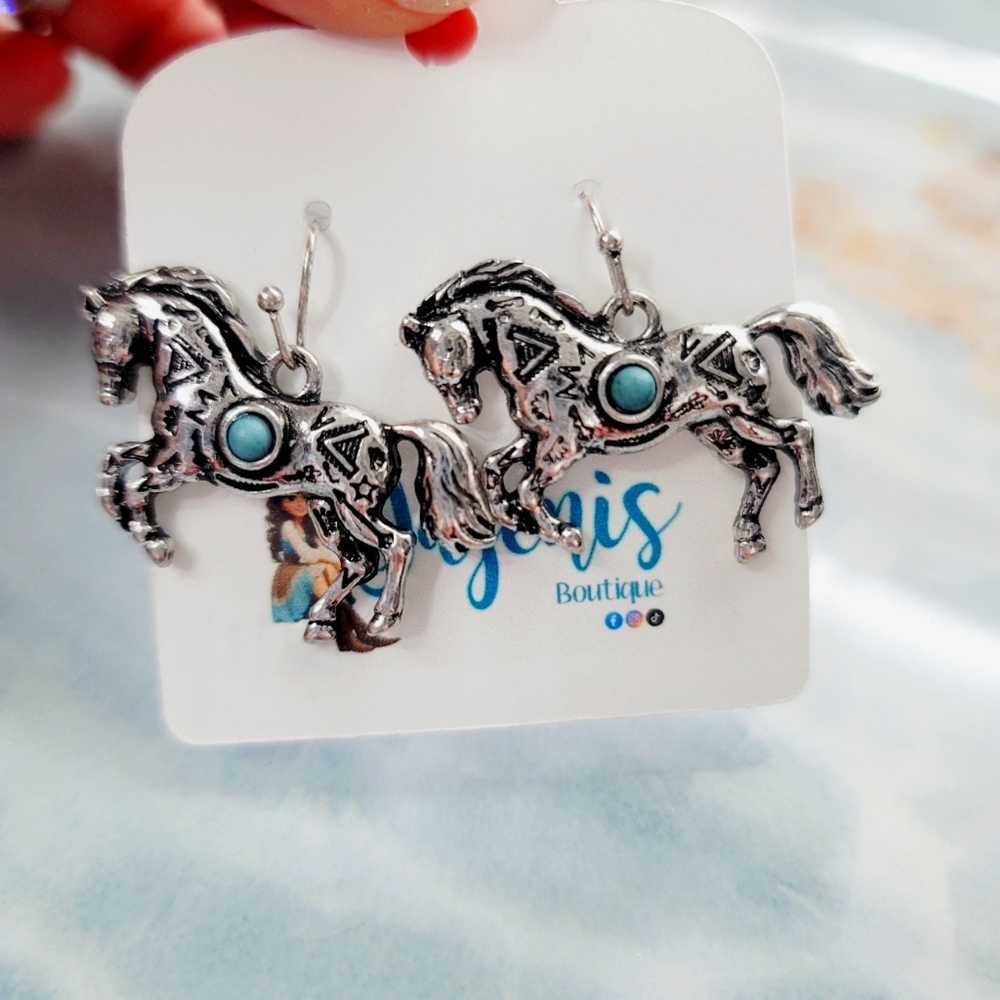 Western silver horse earrings